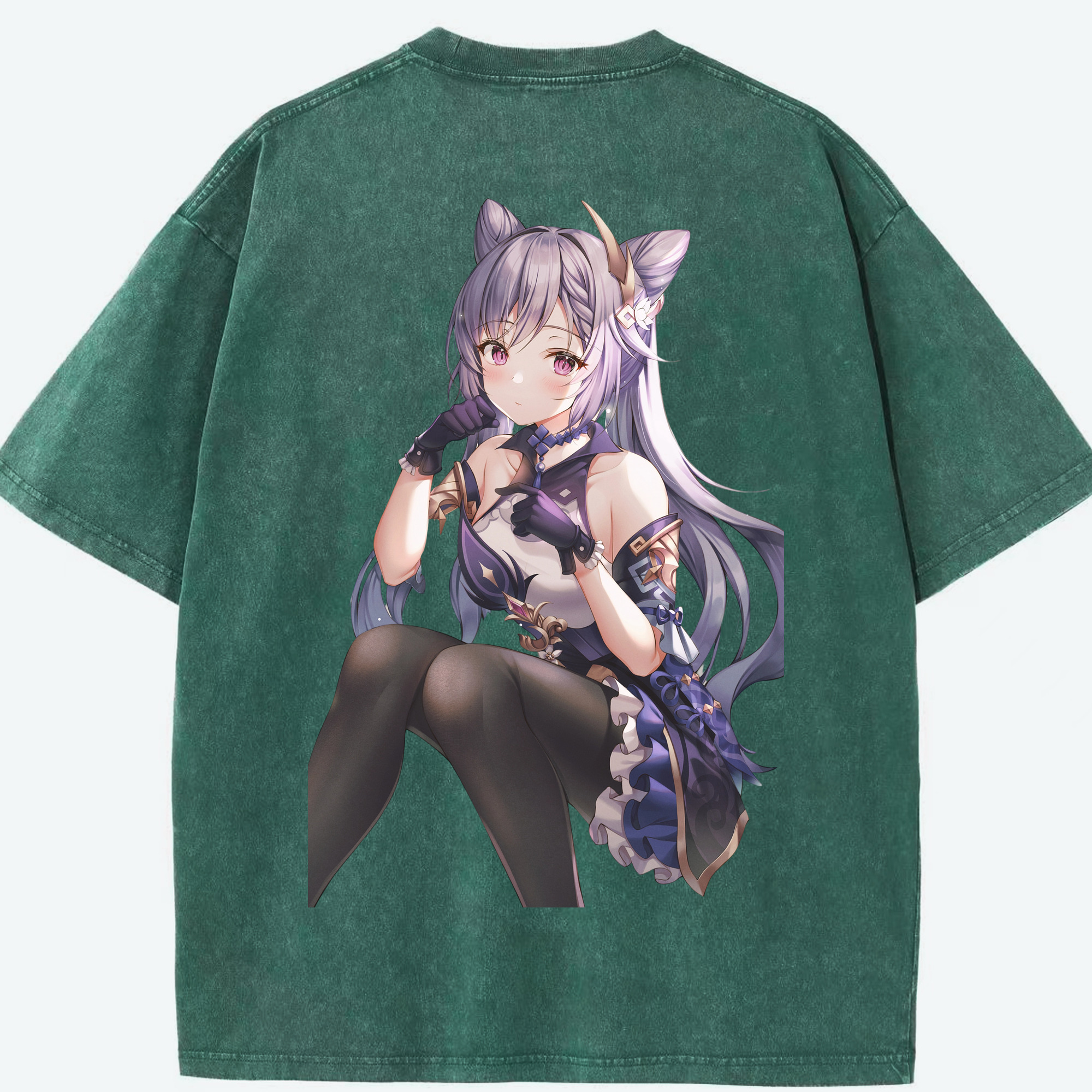 げんし神 刻晴 こくせい genshin Kokusei 綿100% ヴィンテージ風 半袖Tシャツ（背面プリント）
